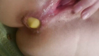 Anal insertion with a cute apple
