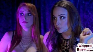 Sub lez babe whipped and strapon fucked by lezdoms in BDSM