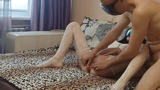 I spread her labia and show my wife's open pussy