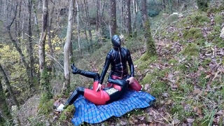 Amateur Masked Latex Rubber Doll Couple Fuck Outdoors In Forest