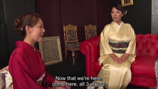 Reiko Kobayakawa and Akari Asagiri plus friend kimono sex party