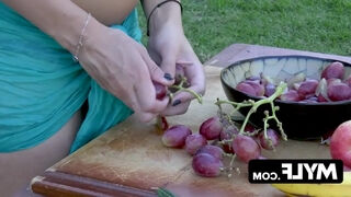 A comely mature woman, Crystal Rush, becomes aroused by a rigid penis in a public outdoor area.