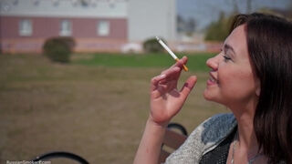 Step mother Of 3 Step sons Is Answering My Questions While Smoking 120mm Saratoga Cigarette