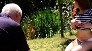 Teen Brunette Eva Gets Pounded Outdoors by an Old Man:
