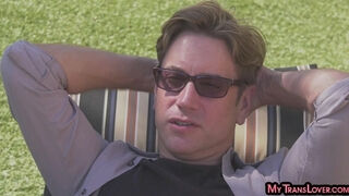 Smallboobs TS MILF assfucked outdoor by the swimming pool