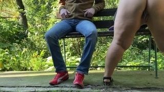 Fat stepmom shows hot pussy while masturbating to orgasm outdoors