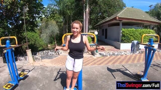 Big boobs Thai amateur MILF GF workout on the big cock of her boyfriend