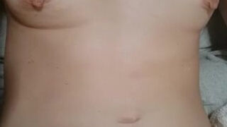 Cum on milf wife flat chest. (Flat chest cunshot)