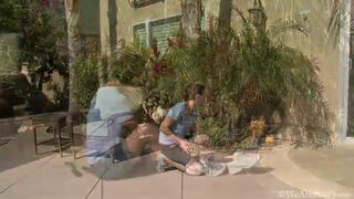 Hairy woman Veronica Snow trims her garden - WeAreHairy