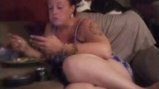 Purple Diamond In Purple Mini Skirt Eating Salad