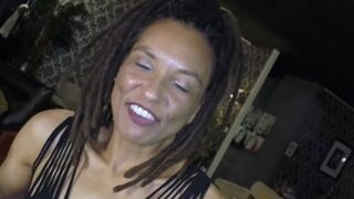 'Slutty black babe takes on a bunch of lucky guys in a bukkake who spunk in her face'