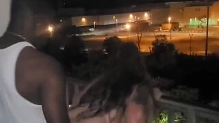 My wife Amber. From Lansing Michigan let's a young black guy who recognized her at the bar. Fuck her married pussy on the Balcony for the world t