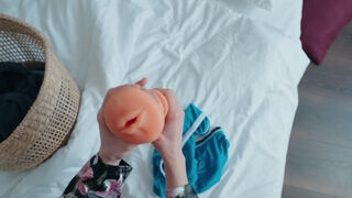 Classy brunette with skinny build facesits her stepon and cums