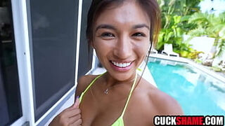 Asian wife records interracial porn vid for cuckold hubby