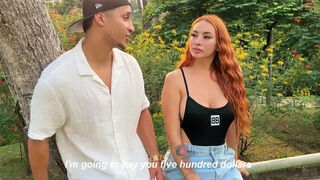 Curvy latina is letting a big cock stranger fuck her pussy outdoors