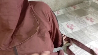 Intense POV with curvy hijab wife in hotel room