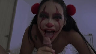 Tiny Slim Latina Babe Turns Into a Wicked Clown To Enjoy Anal Sex With a Guy Who Rejected Her