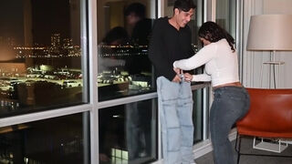 A skinny guy is fuck a curvy latina milf while his bbw girlfriend watches and then joins them