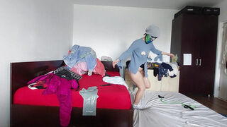 Sexy wife doing housework naked. Hot latina hairy pussy, big tits, big ass.