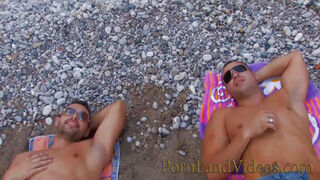 Cute young French slut fucking DP with 2 cocks on the beach