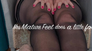 Mrs Mature Feet showing all her feet lovers her soles and toes in sheer Black Hold Ups. Part 1