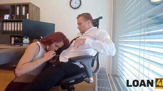 Charming Slim Redhead Beauty Sirena Milano Works Hard With Her Mouth & Pussy To Get the Loan