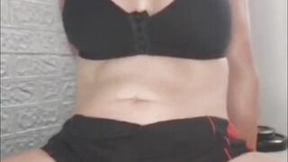 Blonde Spanish milf with blue eyes with tremendous tits and fat clitoris doing gymnastics and getting dildo of 25cm