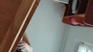 Sexy mom prepares breakfast, hairy pussy, big tits.