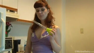 Helena fucks herself on the kitchen bench - WeAreHairy